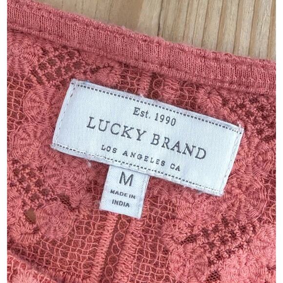 Lucky Brand Top Women's Sz M Orange Cold Shoulder Emboridered Lightweight #1738 - Picture 5 of 6